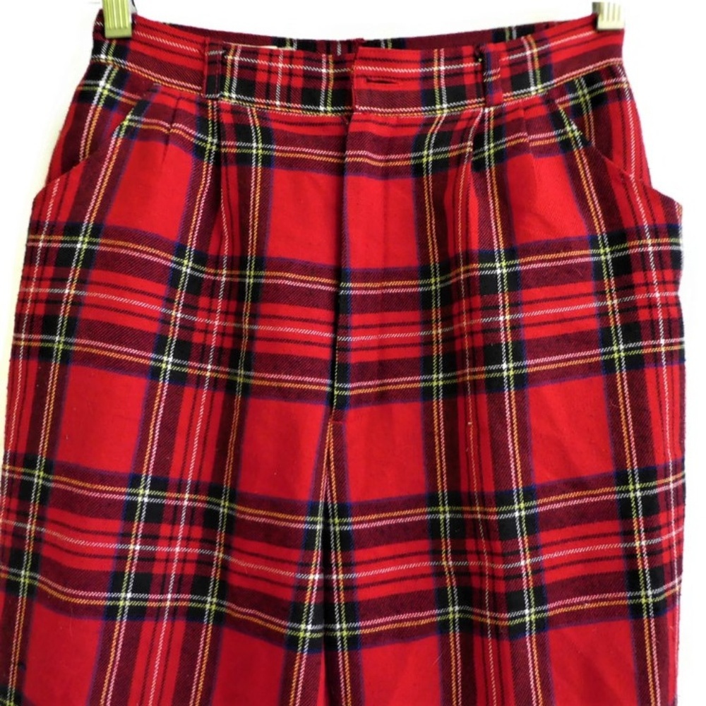 24x26 Ricardo Lenzi Pants Lined JaPaN Tartan Red Plaid Zip Fly Pleated Pockets 6